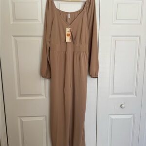 Elegant Tan Wide Leg Jumpsuit